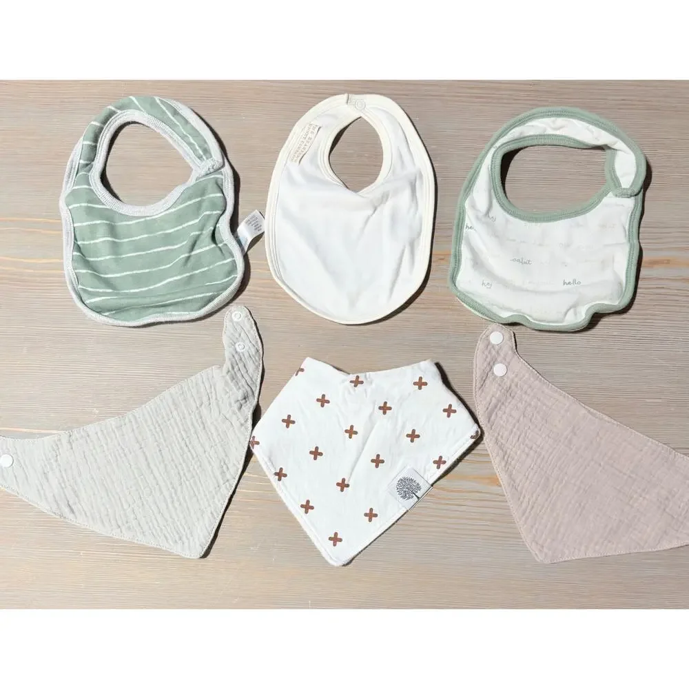 6 Assorted Cloth Baby Bib Bundle